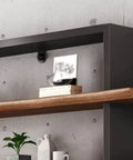 Close-up of Rock Solid Industrial Bookshelf With Thick Solid Wood Shelves Five Tier Floor Standing Unit For Living Room Or Office.