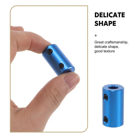 Close up of a blue aluminum motor shaft coupling connector, 6mm, showcasing craftsmanship, for 3D printers and CNC machines.
