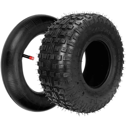 Set Of 2 145/70-6 Tubed Knobby Tires With Inner Tubes For Mini Bikes Quad Go Karts ATVs UTVs Golf Carts Lawn Mowers And More 6 Inch Rim Size With Valve Caps Included showing tire and tube