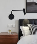 Wall Mounted Reading Light For Bedroom With LED Swing Arm Sconce, Hardwired Bedside Lamp, On Off Switch, Modern 3000K Warm White, Sleek Black
