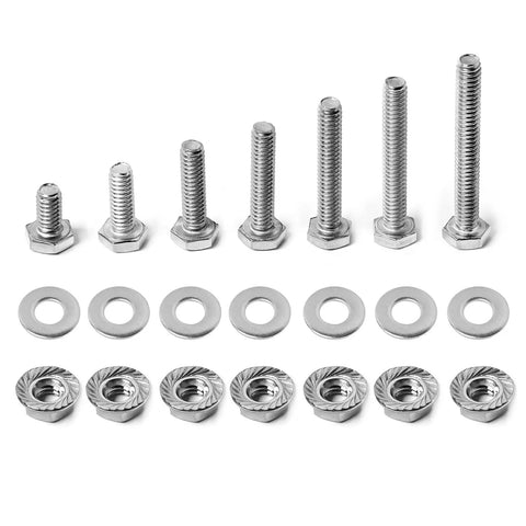 All Purpose 1/4-20 Stainless Steel Hex Bolts Kit With Flange Nuts And Flat Washers Fully Threaded 304 Grade Hardware Set