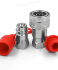 Half Inch NPT Thread ISO 5675 Hydraulic Quick Connect Tractor Couplers With Ball Valve Seal Pioneer Style And Dust Caps For Agriculture
