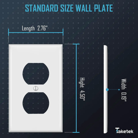 Durable White Duplex Outlet Covers 10 Pack Wall Plates For Outlets Dual Receptacle Faceplates, size diagram, polycarbonate