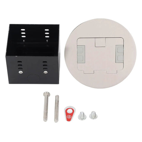 Heavy Duty Recessed Floor Outlet With Dual 3 Prong Sockets Clean Look Stainless Steel Flush Mount Power Box with hardware kit.