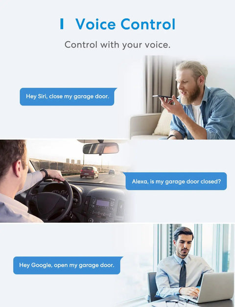 Smart Garage Door Opener Remote With External Antenna For Up To 3 Doors with voice control via Siri, Alexa, Google Assistant