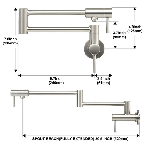 Stainless Steel Pot Filler Faucet Wall Mount Folding Stretchable With Single Hole And Two Handles Rust Resistant SUS 304 Kitchen Tap