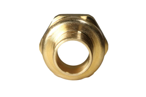 Front view of a PEX to 1-inch female NPT brass crimp adapter from the 10 Piece PEX To 1-Inch Female NPT Brass Crimp Adapters Set Lead Free NSF Certified Full Port For Potable Water And Hydronic Heating, Works With All PEX Tubing Brands And Crimp Tools