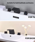 Matte Black Deck Mount Tub Faucet With Waterfall Spout, 3 Hole Roman Tub Filler Set, Two Handle Water Mixer For Bathtubs and Basins