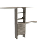 Kick Your Closet Cleanup Into High Gear With This Sturdy Wood System Featuring Four Slide Out Drawers Flexible Shelving And Three Expandable Rods That Honestly Maximizes Every Inch In Sleek Graphite Grey showcasing wall mount design and storage.