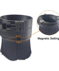 Dust Shoe Cover For CNC Router 80mm Spindle With Magnetic Suction, easy install, showing black detachable brush and magnet setting.