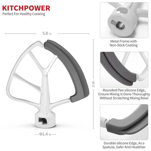 Flex Edge Beater Replacement for KitchenAid Tilt-Head Stand Mixers, 4.5-5 Quart, showing silicone edge and metal frame details.