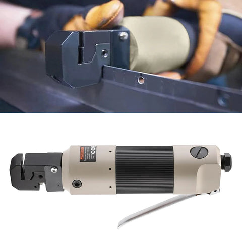 Pneumatic Straight Punch Flange Tool For Auto Body Repair ISINFLASH 2 In 1 Air Hole Punch And Crimper shown in action and close-up view