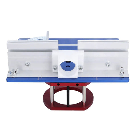 Top Shelf Aluminum Router Lift Base Height Adjustable Manual Woodworking Table Slick Mounting, detailed front view with stainless steel rods.