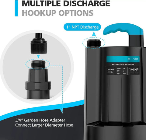 Submersible Water Pump 2250GPH Sump Pump For Basement And Pool Drainage Portable Electric Utility Pump with discharge options