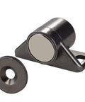 8 Pack Magnetic Cabinet Door Catch With Neodymium Magnet Cabinet Latch Magnetic Closure Hardware For Kitchen Cupboard And Closet Doors In Black Tone Gun Metal Finish No Fuss Easy Install, showing a single catch and round plate in gun metal finish.