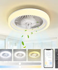 Bladeless 20 Inch Ceiling Fan With Remote Control Lights, 3 Color Temperatures, 6 Speed Wind, Dimmable LED shown with remote and controls