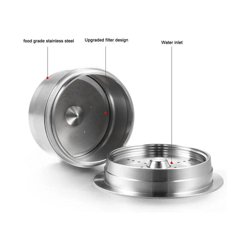Premium Reusable Stainless Steel Coffee Filter Pods For Drip Machines with upgraded filter design and water inlet.