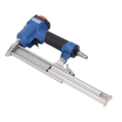 Top Shelf Air Powered 18 Gauge Pneumatic Brad Nailer With Grippy Soft Grip And Knockout Performance For Upholstery Carpentry And Woodworking Projects Supporting Up To 30 Mm Fasteners, side view showing details and grip.