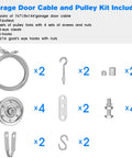 Garage Door Cable Replacement Kit for Overhead Sectional Doors with pulleys, galvanized cables, hooks, and fasteners.