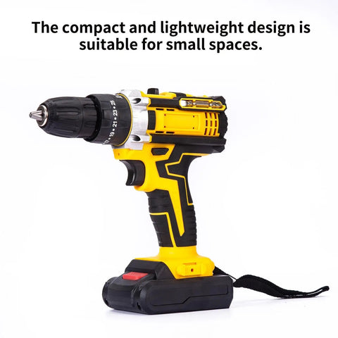 21V Cordless Drill And Screwdriver Set Boasts Multiple Drive Modes And Adjustable Torque For Precision Work On Light Materials Shock Feature Delivers Serious Punch For Tough Jobs Making This Electric Tool A Badass Choice For Every Handyman in a compact design for tight spaces.