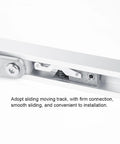 Close-up of sliding track on concealed aluminum automatic door closer with positioning, 80kg capacity, 2-stage speed regulation for fire doors.