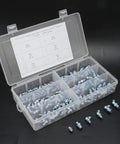 Grease Fittings Kit 110 Pcs Zinc Iron 45 Degree And 90 Degree Nipples Nozzles And Tips For Heavy Duty Machinery Bearings And Engineering Equipment For The Shop Easy Install Lubrication Nipples For Maintenance And Quick Service displayed in open plastic case