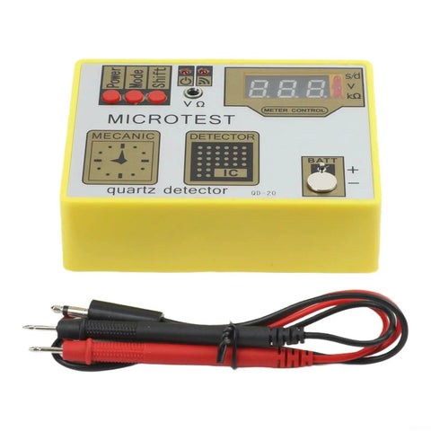 Multifunction Watch Pulse Tester Kit for Quartz Movement Accuracy Checks and Demagnetizing with cables, yellow device