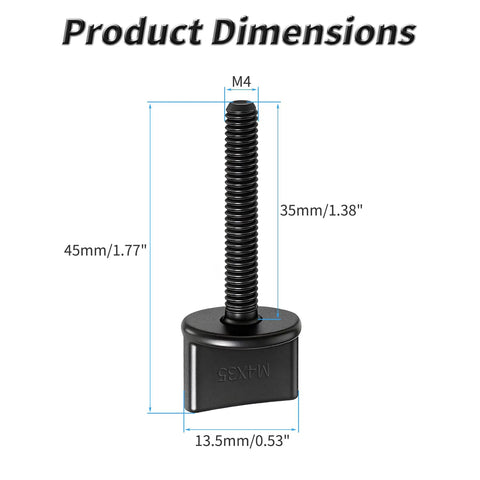 No Sweat Black Nylon Thumb Screws M4 X 35 Millimeter With Full Thread dimensions showing 35mm length and 13.5mm base width.