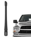 Seven Inch Rubber Antenna Replacement For Dodge Ram 1500 2500 3500 And Ford F150 F250 F350 Super Duty 1990 To 2026 displayed next to truck