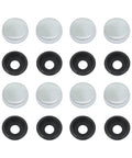 Tough As Nails Eight Pack Silver License Plate Screw Caps Durable Plastic Bolt Covers for Daily Rides, showing silver and black caps.