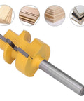 High Strength Reversible T Slot Router Bit With Tungsten Carbide Blade For Precise Woodworking Mortising And Splicing Joints Using 1/4 Inch Round Shank Cutter Tool showing the bit design and cutting edges.