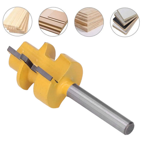 High Strength Reversible T Slot Router Bit With Tungsten Carbide Blade For Precise Woodworking Mortising And Splicing Joints Using 1/4 Inch Round Shank Cutter Tool showing the bit design and cutting edges.