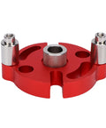 Solid As A Rock Self Centering Dowel Jig Kit With 6Mm 8Mm 10Mm Stainless Steel Drill Bushings showing red anodized aluminum body and drill sleeves.