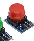 5 Piece Button Switch Module Large Push Button Board With Tactile Keys And Color Covers showing red and green buttons on PCB.