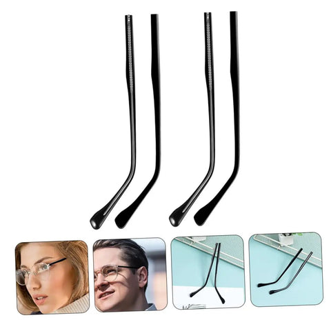 Two Pairs Metal Eyeglass Arms Replacement Kit With Black Temple Legs For Quick Fixes, Easy Screw On Replacement, shown installed.