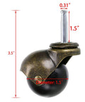 1.5 Inch Ball Caster Stem Wheel With Sockets, Vintage Antique Swivel Caster For Furniture Like Coffee Tables And Cabinets