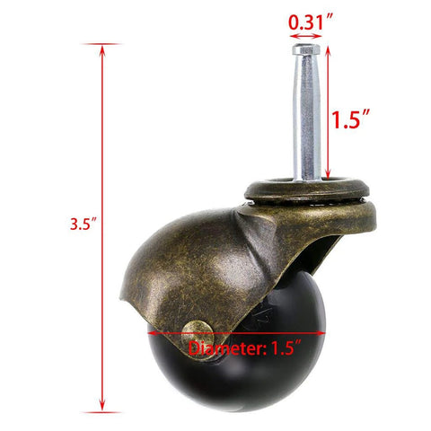 1.5 Inch Ball Caster Stem Wheel With Sockets, Vintage Antique Swivel Caster For Furniture Like Coffee Tables And Cabinets
