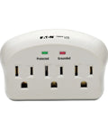 Three Outlet Travel Surge Protector On The Go With 660 Joules Ultra Fast Sub Nanosecond Response Diagnostic LEDs front view