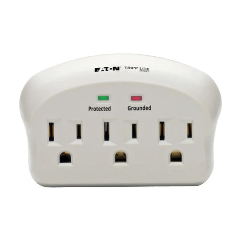 Three Outlet Travel Surge Protector On The Go With 660 Joules Ultra Fast Sub Nanosecond Response Diagnostic LEDs front view