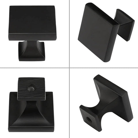 Six Pack Black Square Cabinet Knobs From Solid Zinc Alloy For Kitchen Cupboard Dresser And Bathroom One And One Tenth Inch Square Face Three Quarter Inch Projection Easy Fit Replacement Hardware Pulls multiple angles