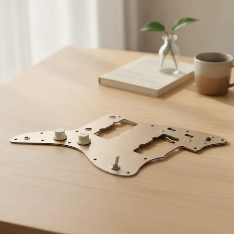 Prewired Pickguard Assembly With Knobs And Toggle Wiring Harness Aluminum Plate Retro Offset Layout For DIY Luthiers Ready To Install Control Panel Scratch Plate Solder Time Saver brushed gold aluminum plate