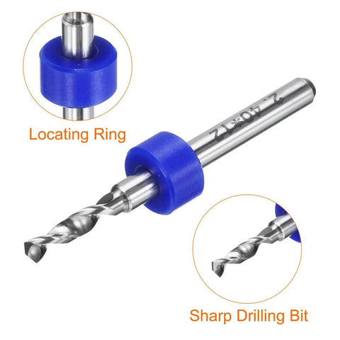 20 Pc Micro PCB Drill Bit Set 2.4mm Tungsten Carbide Twist Drill Bits With One Eighth Inch Shank showing locating ring.