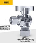 10 Pack Brass Chrome Angle Stop Valves One Half Inch Nom Compression To Three Eighth Inch Compression Five Eighth Inch OD To Three Eighth Inch OD Quarter Turn Toilet Shut Off Valve details