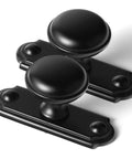Killer 6-Pack Matte Black Cabinet Knobs With Backplates Solid Zinc Alloy Single Hole Drawer Pulls For Kitchen Cabinets And Dressers, close-up view.
