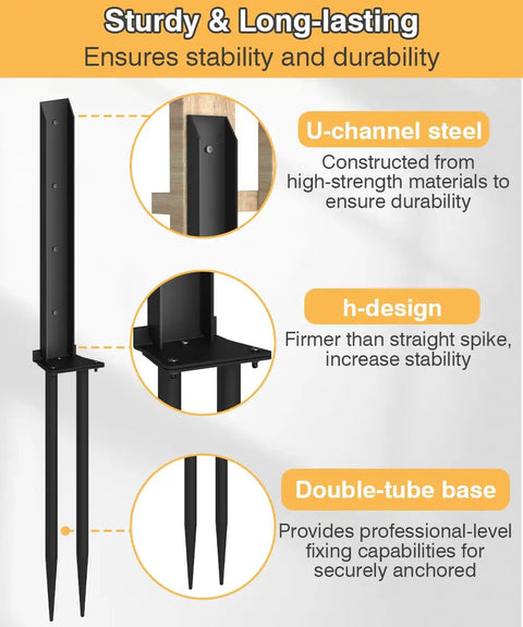 Heavy Duty Fence Post Anchor Kit With Ground Spikes Double Tube Steel Post Repair Stakes For Tilted Or Broken Wood Posts Durable Two Pack For Quick Fixes And Long Lasting Stability