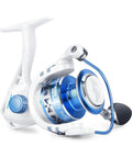 Centron Lite Spinning Reel Size 500 for anglers, ultra smooth drag up to 17.5 lbs, CNC machined aluminum spool, close-up view