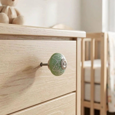 Top Shelf Vintage Floral Ceramic Cabinet Knobs And Drawer Pulls Set To Freshen Your Space With A Darn Cute 40mm Round Design on a dresser.