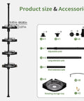 No Sweat Setup 360 Degree Rotating Shower Caddy Tension Pole With Four Tier Rustproof Corner Shelf Adjustable No Drill Bathroom Organizer Rack Size And Accessories Diagram
