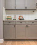 Modern kitchen with gray cabinets featuring 40 Pack Solid 3 Inch Square Cabinet Handles Matte Black Pulls For Kitchen Cabinets Flat Black Drawer Pulls Hardware Set Center To Center Spacing 3 Inches Easy Upgrade For Cabinets.