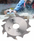 4 Inch 6 Tooth Carbide Biscuit Joiner Blade With 22mm Bore, woodworking use in background